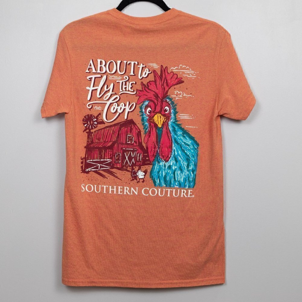 Southern Couture "About to Fly the Coop" orange tshirt-S